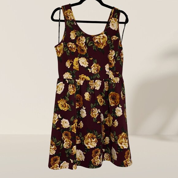 NWT Forever 21+ Burgundy Floral Skater Dress – Size XL - Picture 1 of 7
